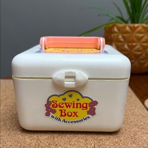 Vintage 1980s White / Peach Sewing Box Empty Organizer Box